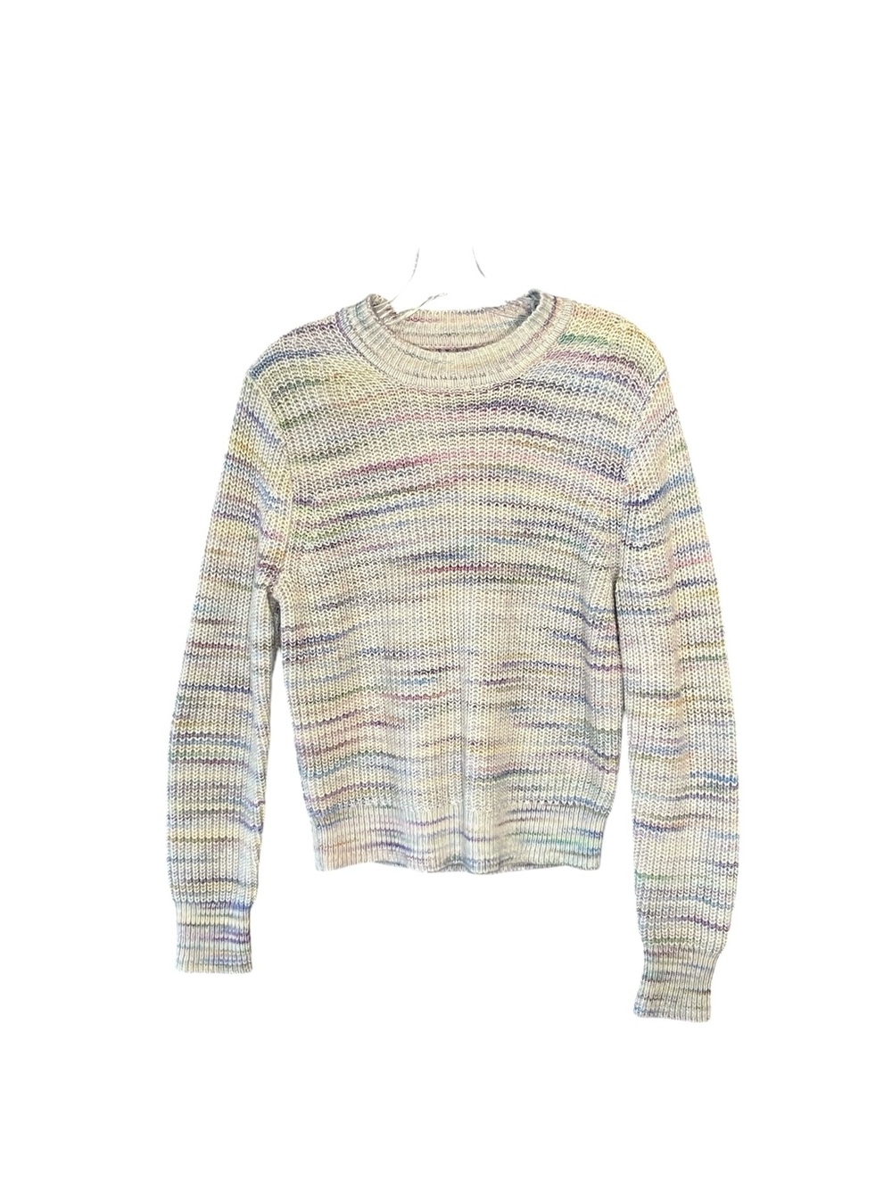J. Crew Space Dye Crewneck Sweater Womenās M Pastel Stripe Cotton Blend Cozy